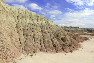 Badlands landscape, formed by deposition and erosion by wind and water, contains some of the...
