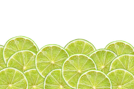fresh lime slices on white background