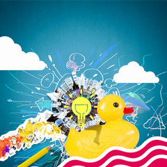 Businesswoman on rubber duck