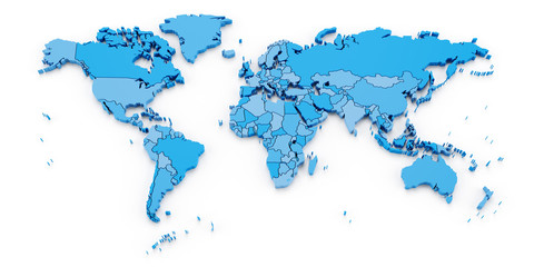 Fototapeta na wymiar Detail world map with national borders, 3d render