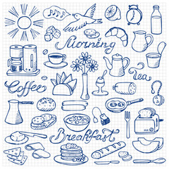 Hand drawn doodle breakfast set