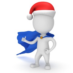 3d man - brave superhero with santa claus hat