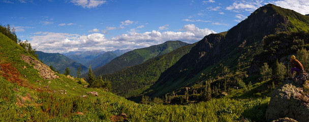 Fototapeta na wymiar A panorama of a valley at Khamar-Daban mountains near Baikal lake