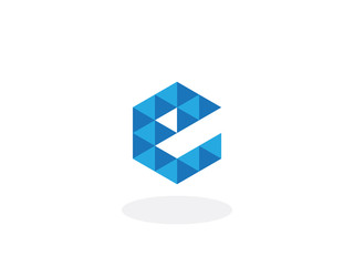 e Letter Blue Geometric Logo