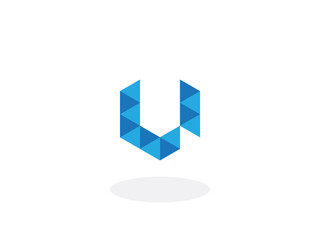 u Letter Blue Geometric Logo
