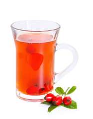 rose hip tea with fresh berries  isolated on a white background