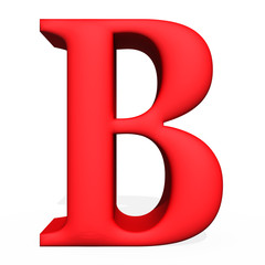 Red 3d rendering letter B isolated on white background
