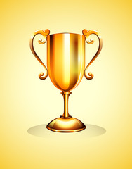 Golden trophy on yellow background