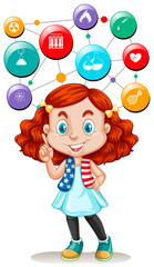 Girl and science symbols on buttons