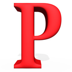 Red 3d rendering letter P isolated on white background