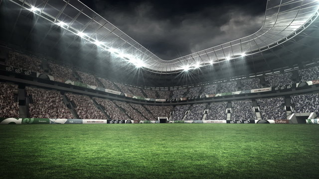 View of a rugby stadium in night
