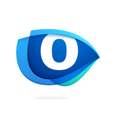O letter logo with blue wing or eye.