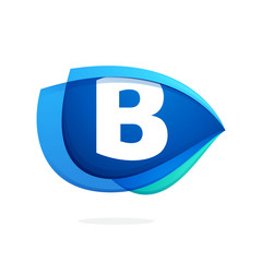 B letter logo with blue wing or eye.