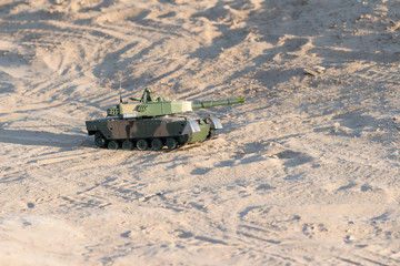 tank in the desert on shooting positions