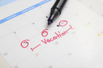 Vacation plan written on calendar