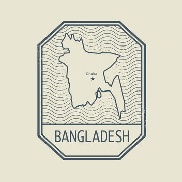 Stamp with the name and map of Bangladesh