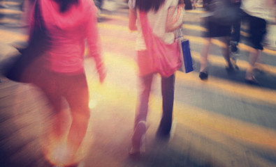 People in Hong Kong Cross Walking Concept