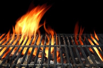 Hot Barbecue Charcoal Grill With Bright Flames