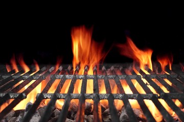 Fototapety  Gorący grill na węgiel drzewny z jasnymi płomieniami