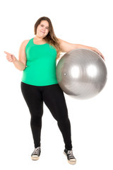 Large girl with exercise ball