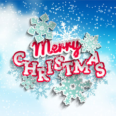Fototapeta na wymiar Colorful decorative text Merry Christmas on sky with clouds