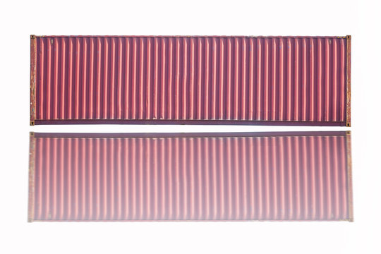 RED freight shipping container isolated on white with soft shadow