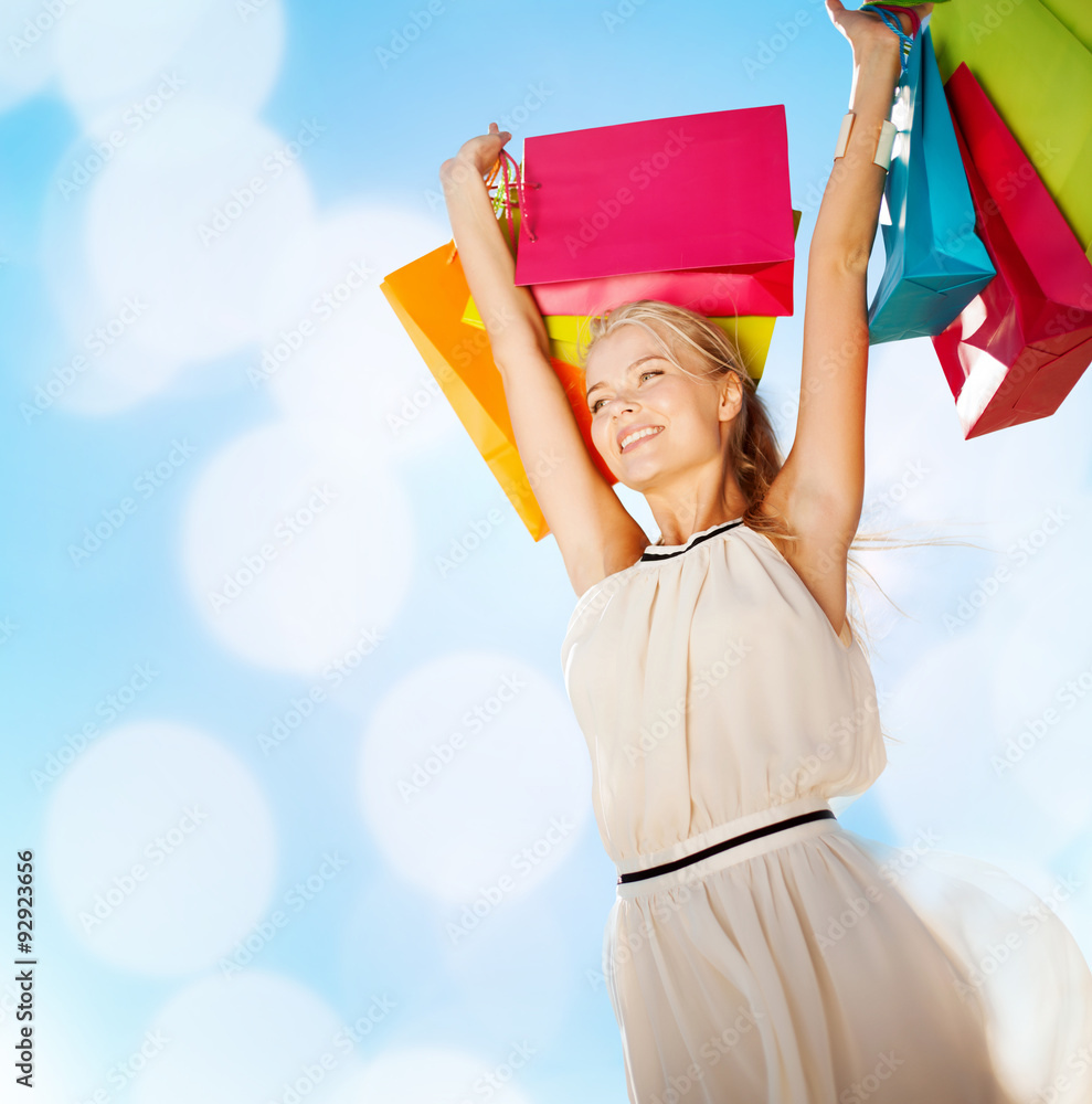 Poster woman with shopping bags