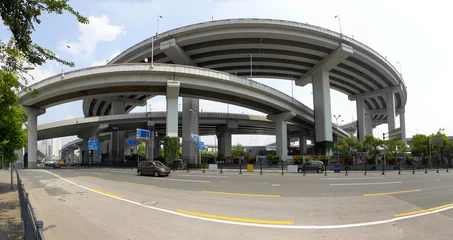 Fototapete Nanpu-Brücke Verkehrsknoten bei Nanpu Bridge – Shanghai