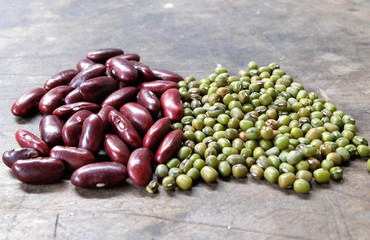 green beans and kidney beans on wood