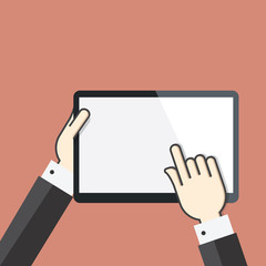 Flat concept of Hands on digital tablet screen