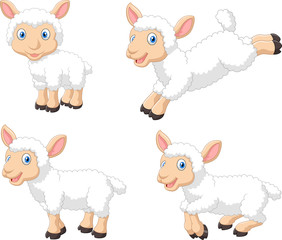 Fototapeta premium Cute cartoon sheep collection set, isolated on white background 