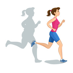 Fototapeta na wymiar Active sporty young jogging woman, loss weight cardio training.