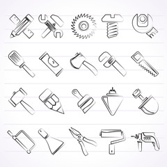 Construction tools object icons - vector icon set