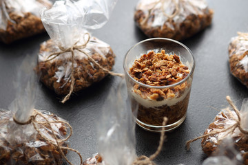 Granola from different types of cereals, nuts and seeds