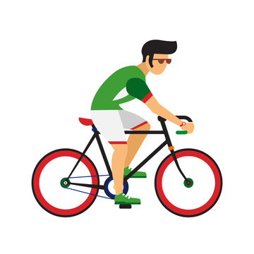 Man ride by road bicycle. sport flat illustration.