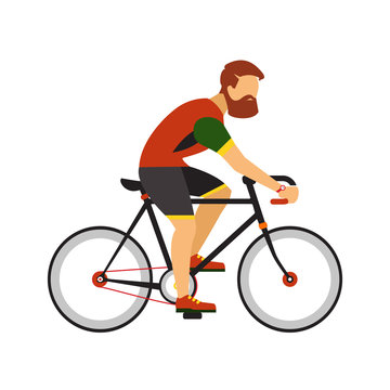 Man with beard ride by road bicycle. sport flat illustration.