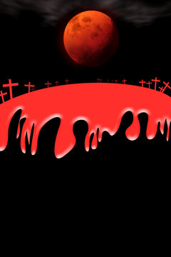 blood moon concept of Halloween or full moon. red moon on graveyard black sky. elements of this image furnished by NASA
