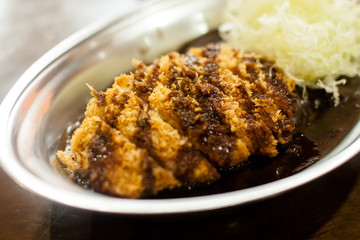 Selective Focus on Japanese Curry Rice with Deep Fried Pork