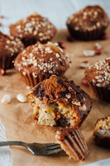 Homemade banana peanut muffins on baking paper