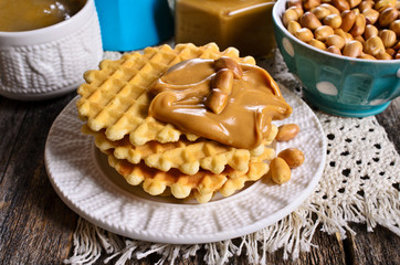 Waffles with peanut butter