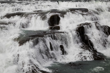 close up of large waterfall in Iceland