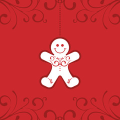 Red Christmas Card with Gingerbread Man