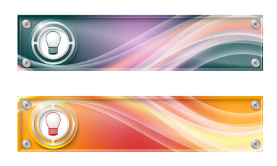 Set of two banners with colored rainbow and bulb