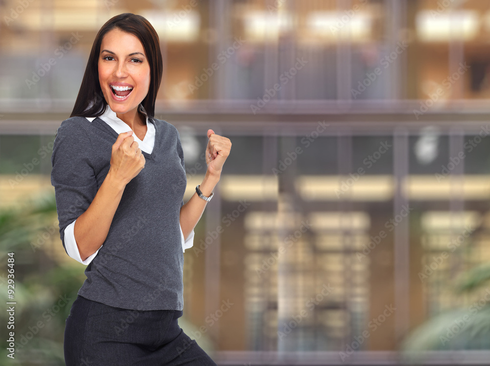 Wall mural happy business woman.