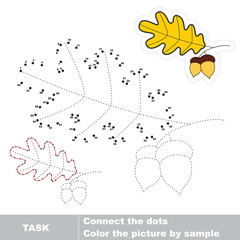 Number game. One autumn oak with  acorns to be traced.
