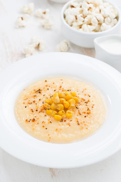 corn soup and bread, vertical