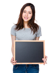 Asian young woman show with chalkboard