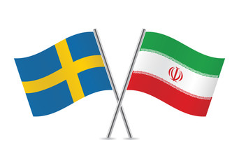 Swedish and Iranian flags. Vector illustration.