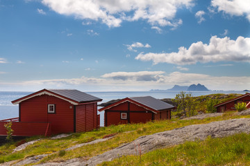 Typical red rorbu fishing hut A village