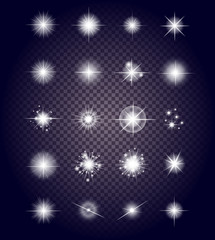 Fototapeta na wymiar Set Glows Bright Star Light Fireworks